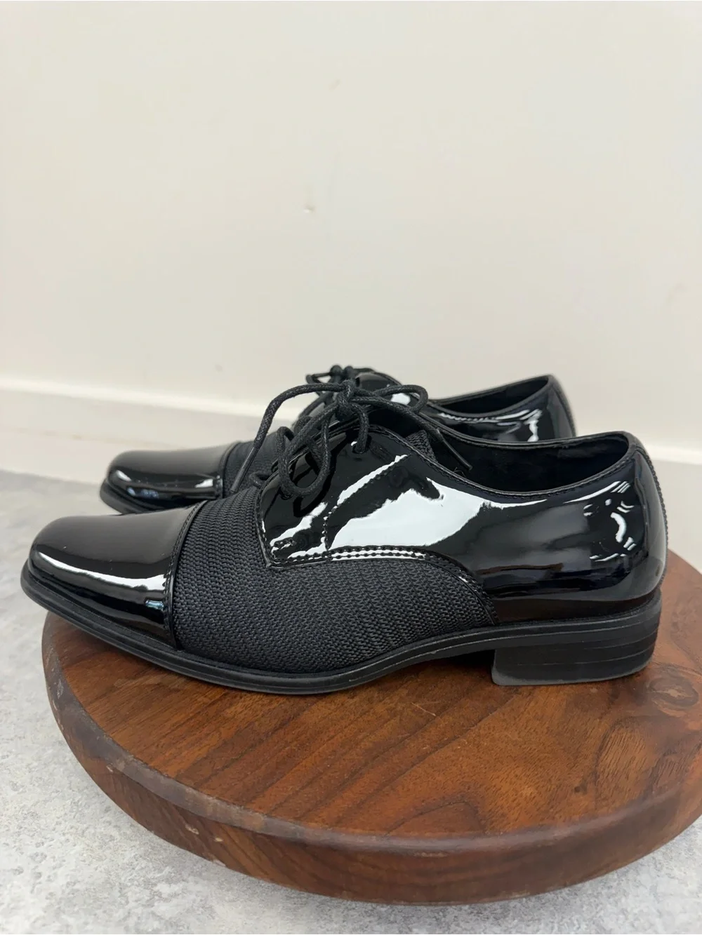 Stacy Adams Black Patent & Knit Lace-Up Dress Oxfords